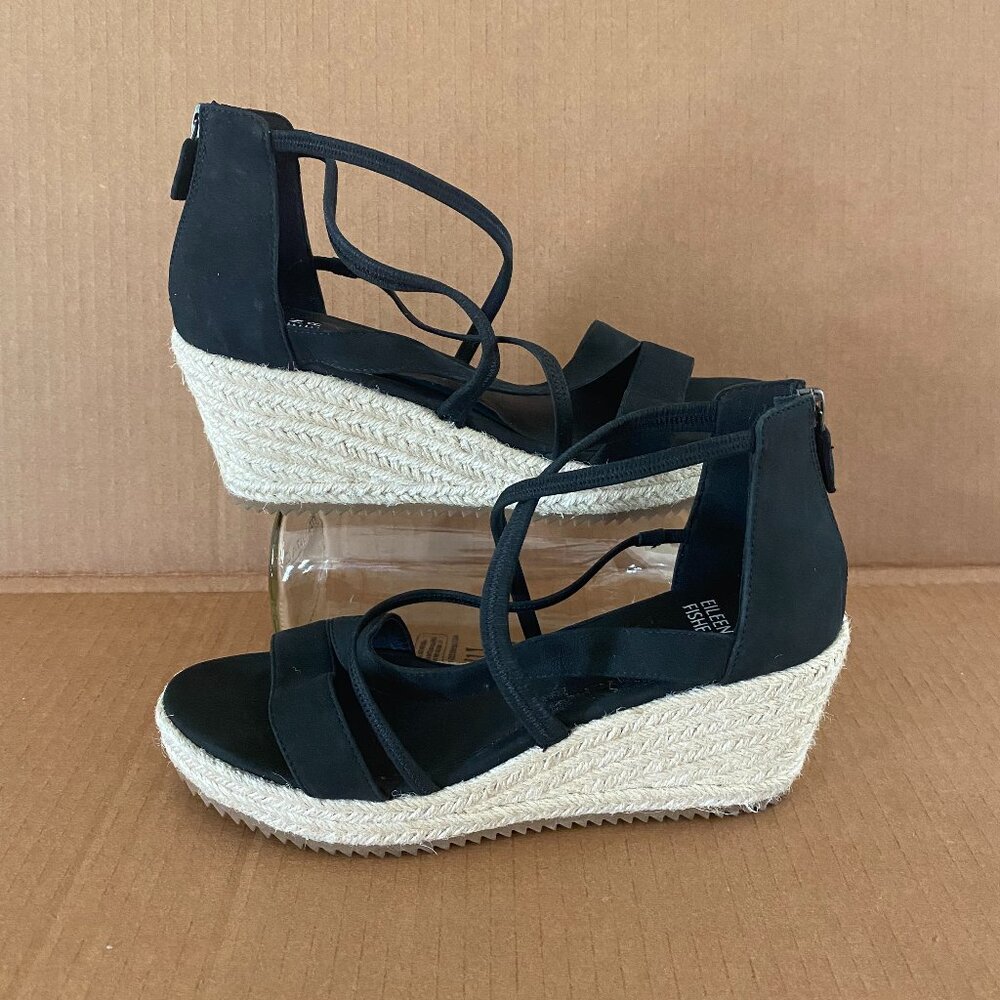 NWOB Eileen Fisher Black Suede Wanda Tumbled Nubuck Espadrilles | US 8